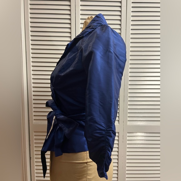 Formal blue silk-like wrap top - Picture 4 of 7